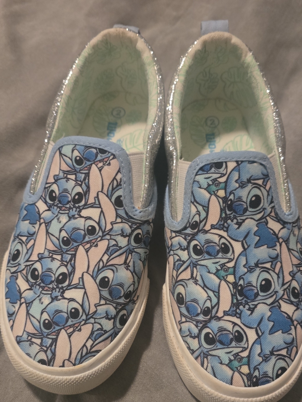 Kids Blue Slip-On Character Sneakers with Sparkle Trim